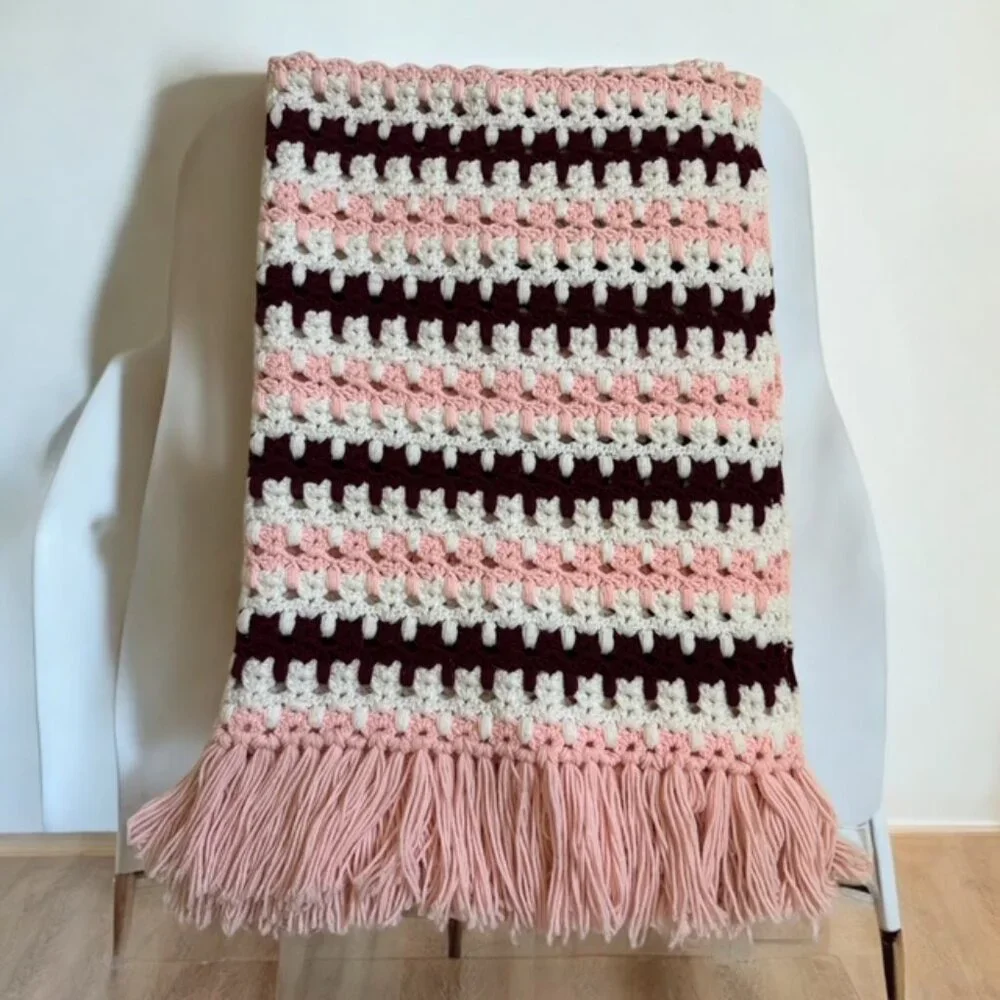 Handmade Afghan Throw w Fringe